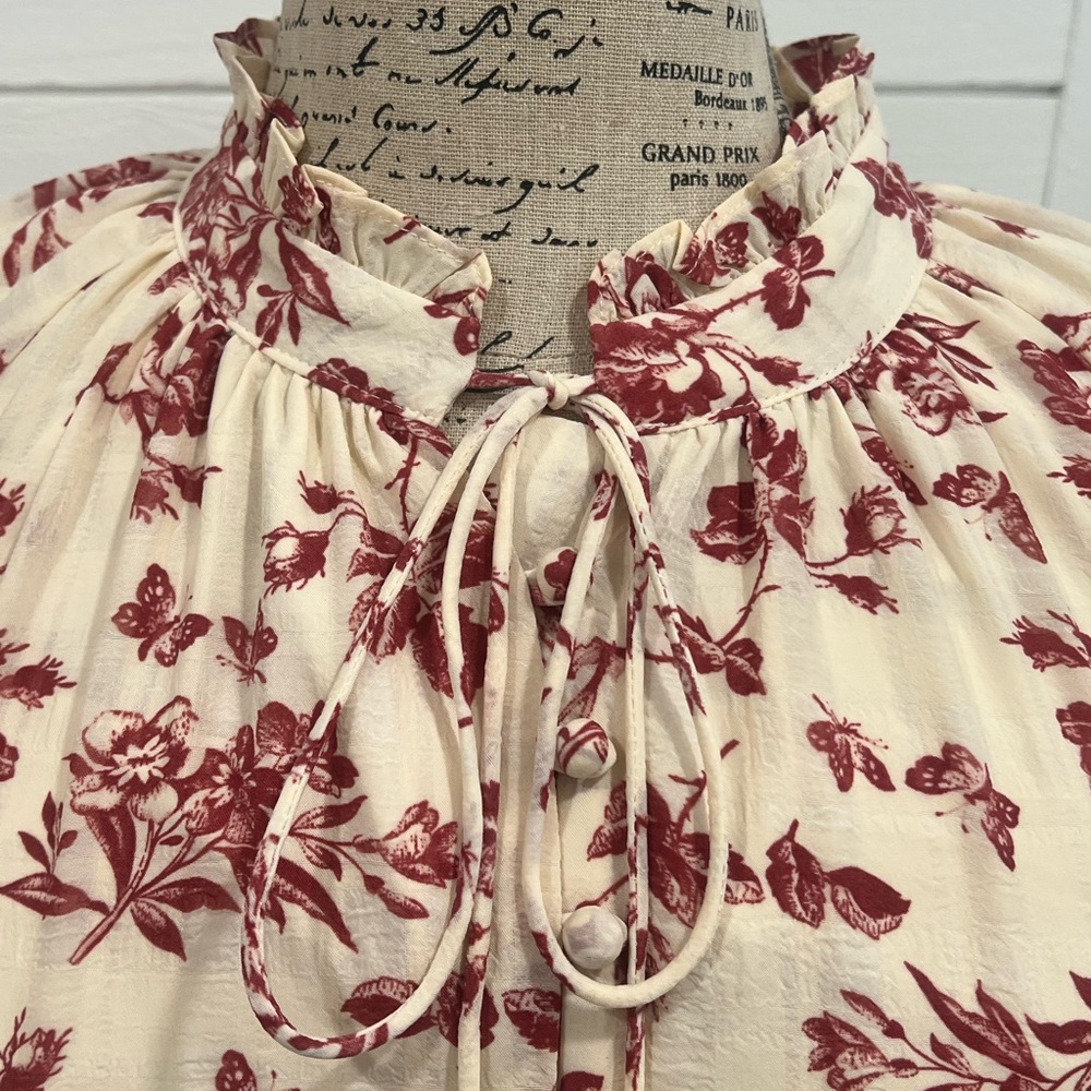 Dainty Jewells Red and Cream Floral Long Sleeve Dress - Picture 4 of 9